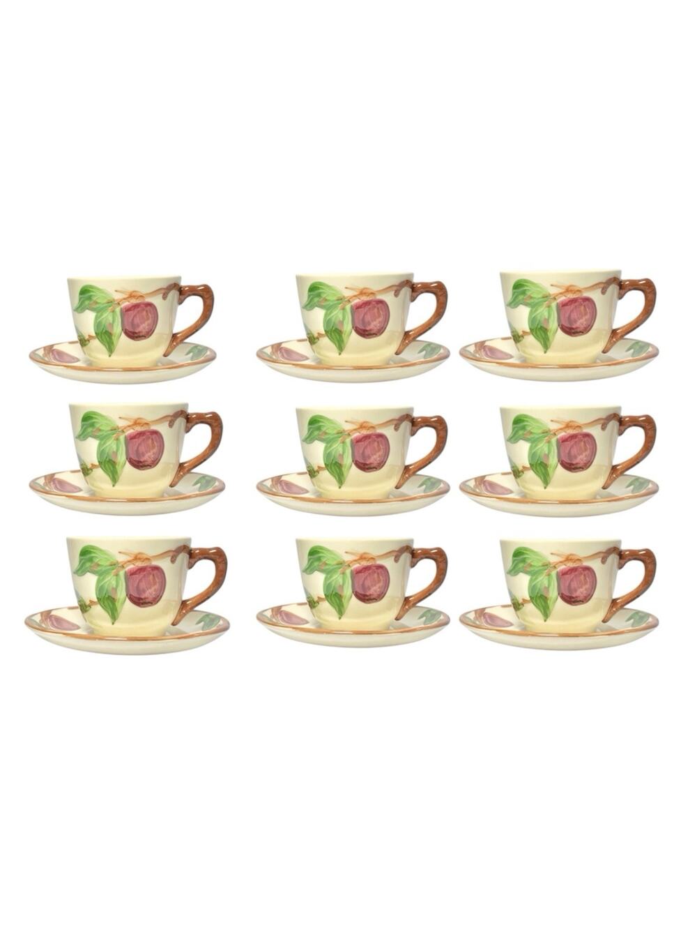 Franciscan “Apple” Set of 9 Earthenware Tea Cups 2 3/4” 8oz & Saucers 5 3/4”